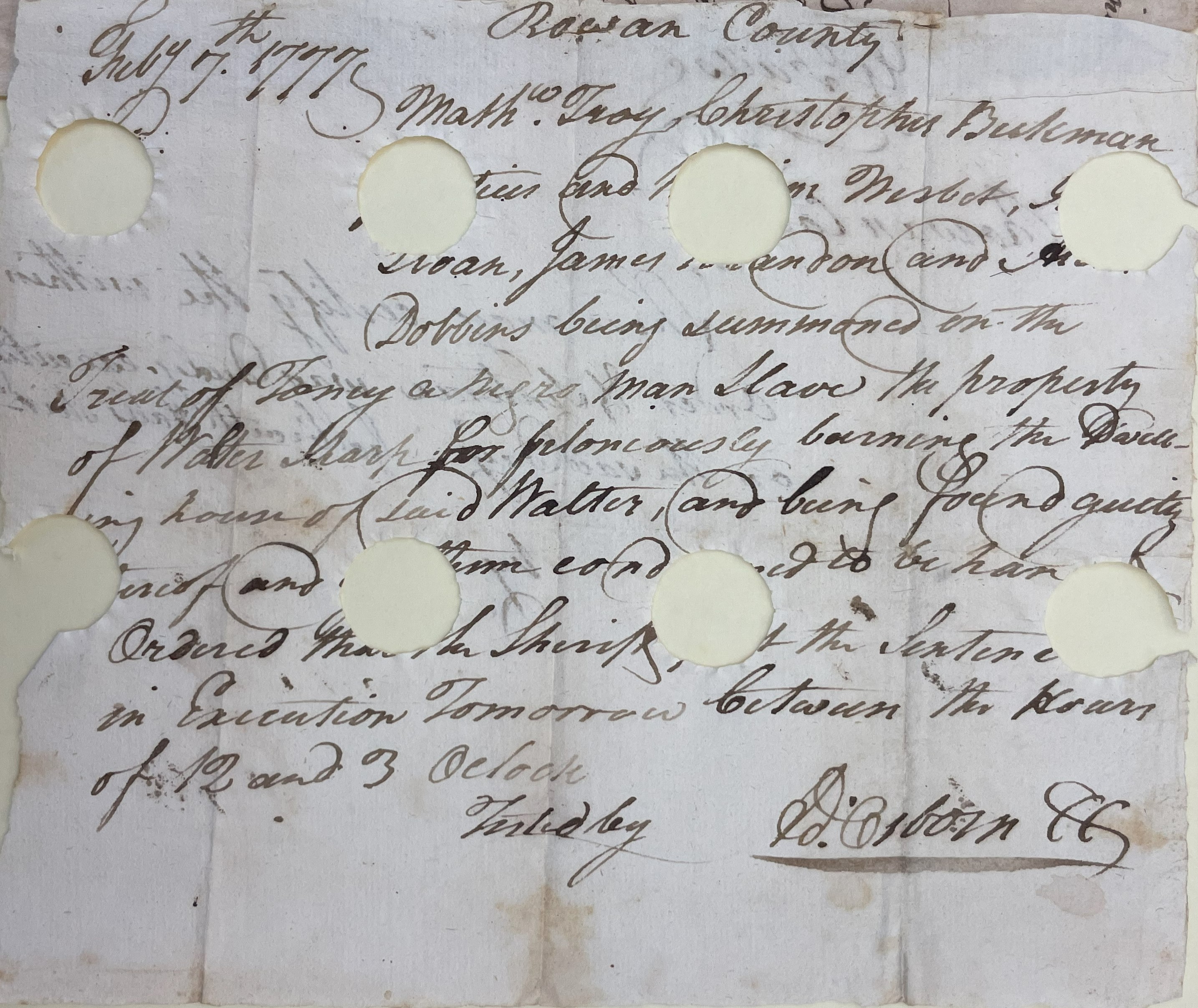 Jury Verdict in the Case of North Carolina vs. Toney, 7 February 1777, page 1