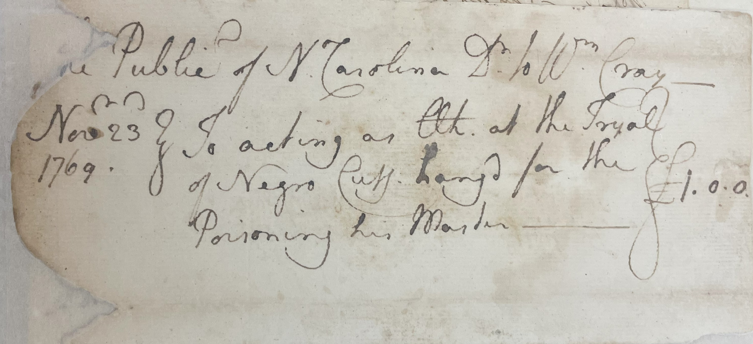 Bill from William Cray for the Trial of Cuff, 23 November 1769