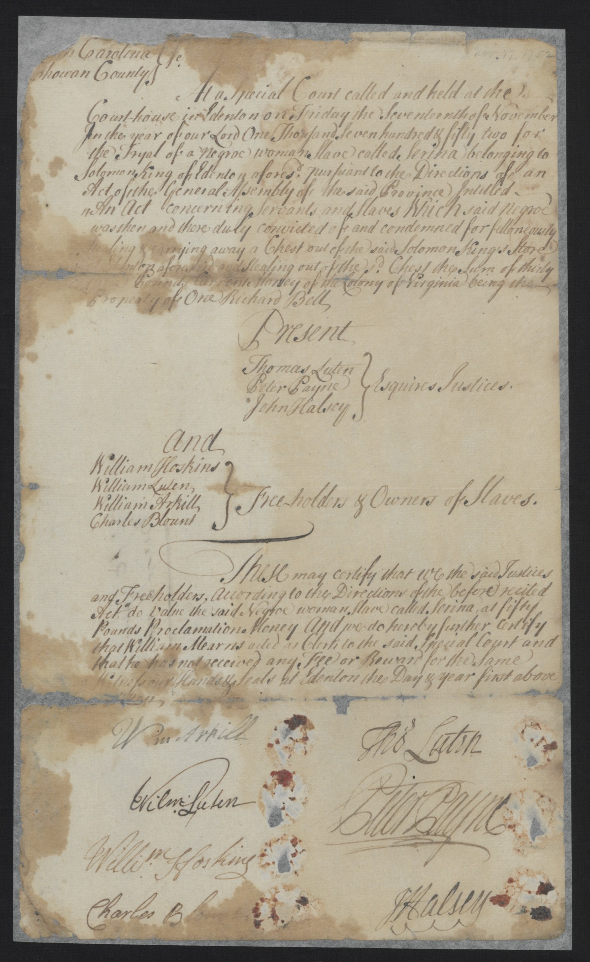 Trial of Serina, 17 November 1752, page 1