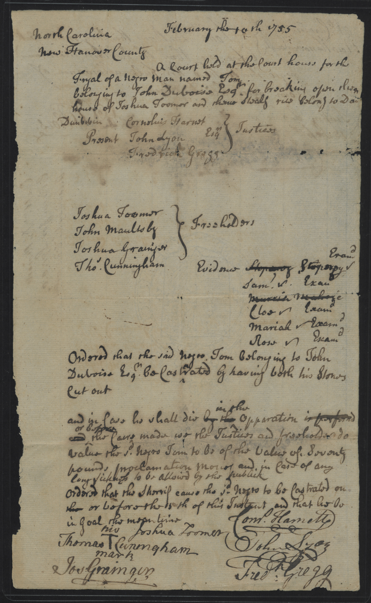 Trial of Tom, 10 February 1755, page 1