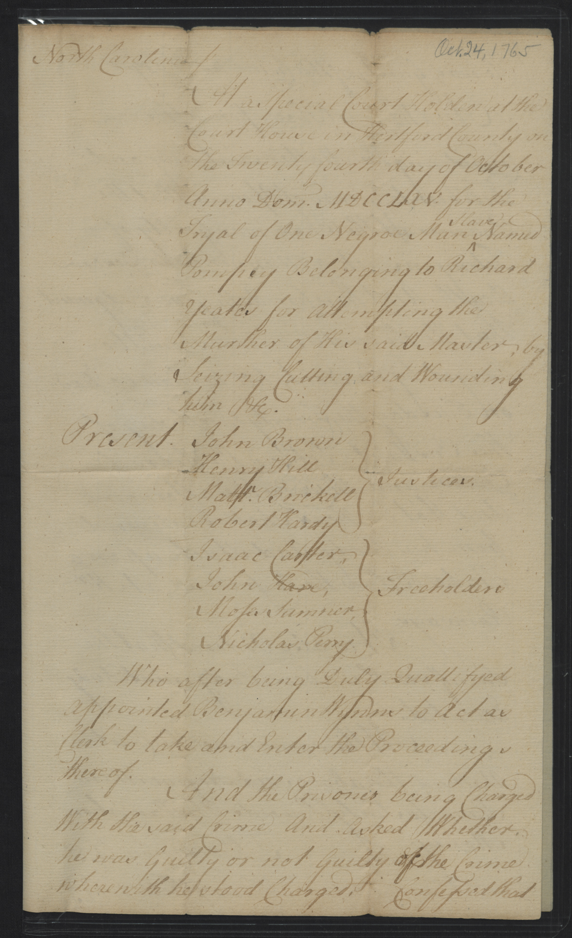 Trial of Pompey, 24 October 1765, page 1