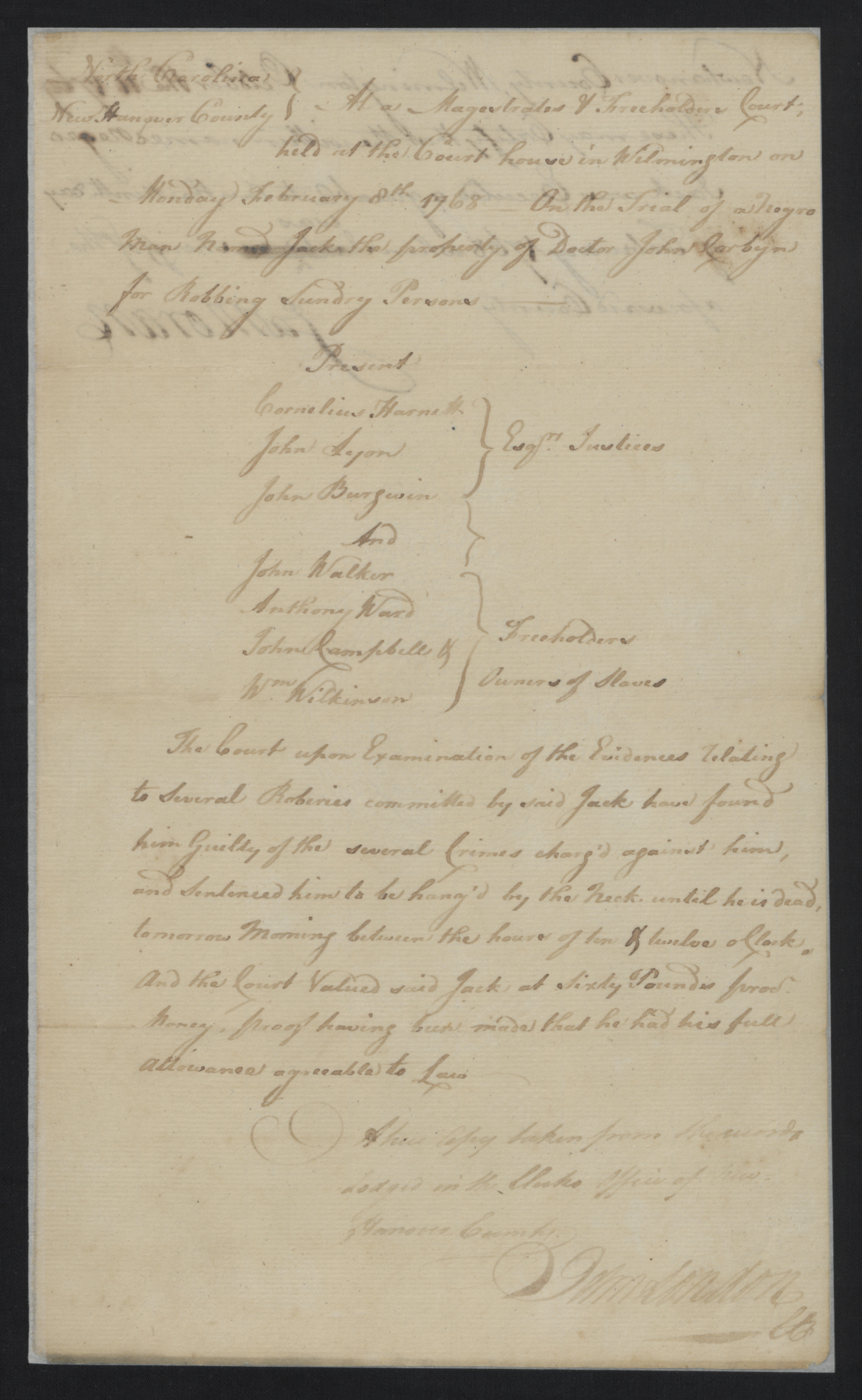 Trial of Jack, 8 February 1768, page 1