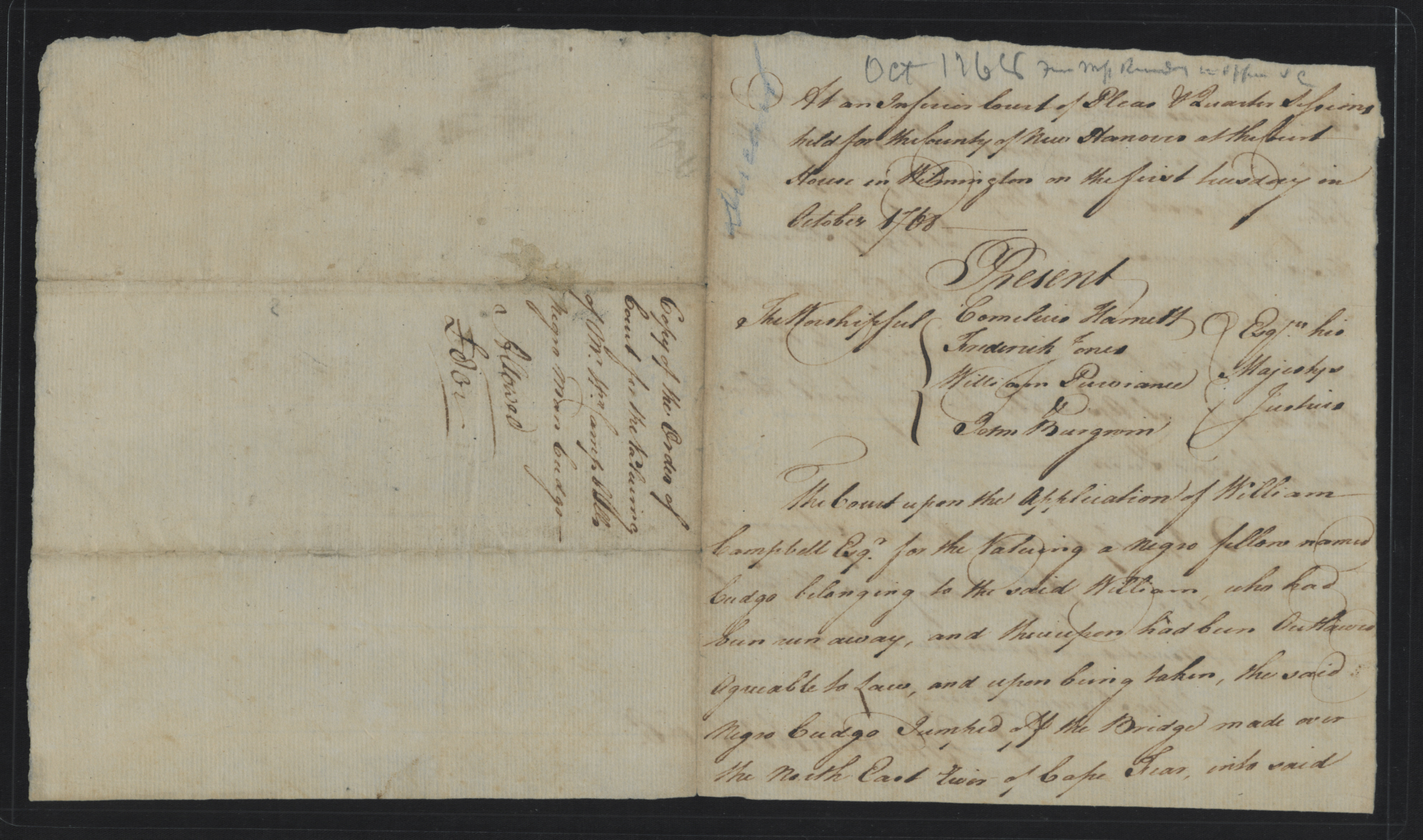 Claim from William Campbell for Cudgo, 4 October 1768, page 1