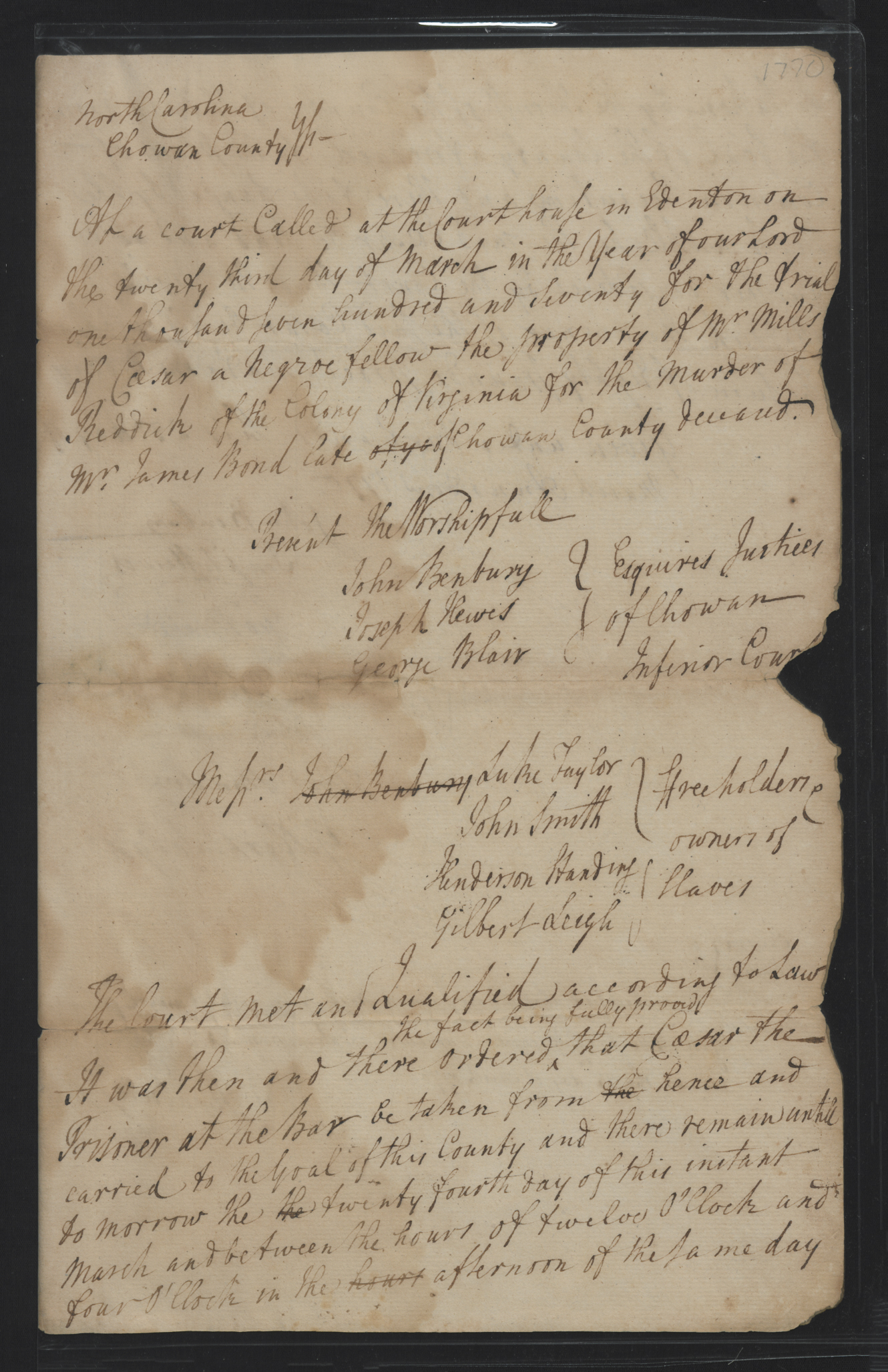 Trial of Caesar, 23 March 1770, page 1