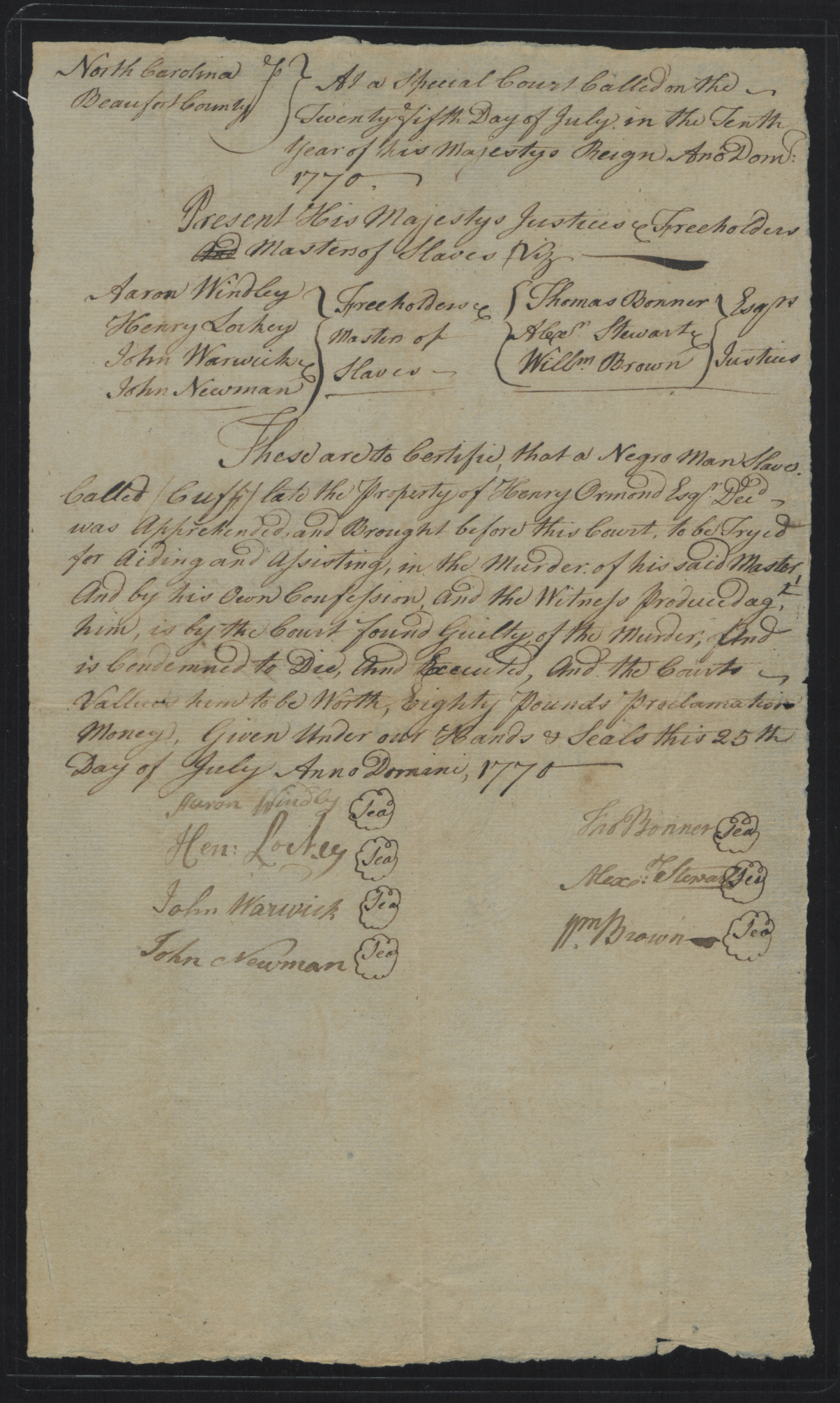 Trial of Cuff, 25 July 1770, page 1