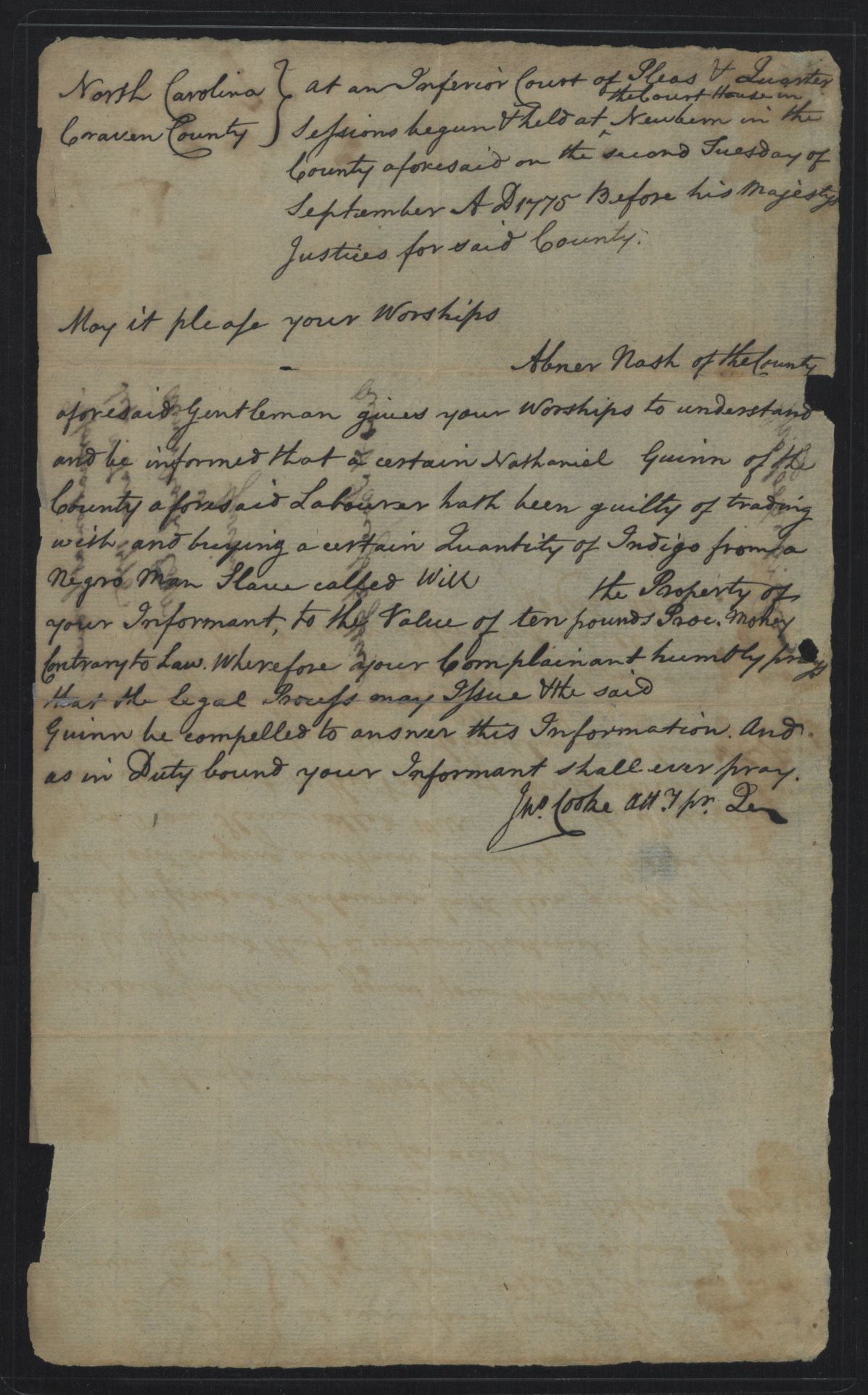 Information from Abner Nash, 12 September 1775, page 1