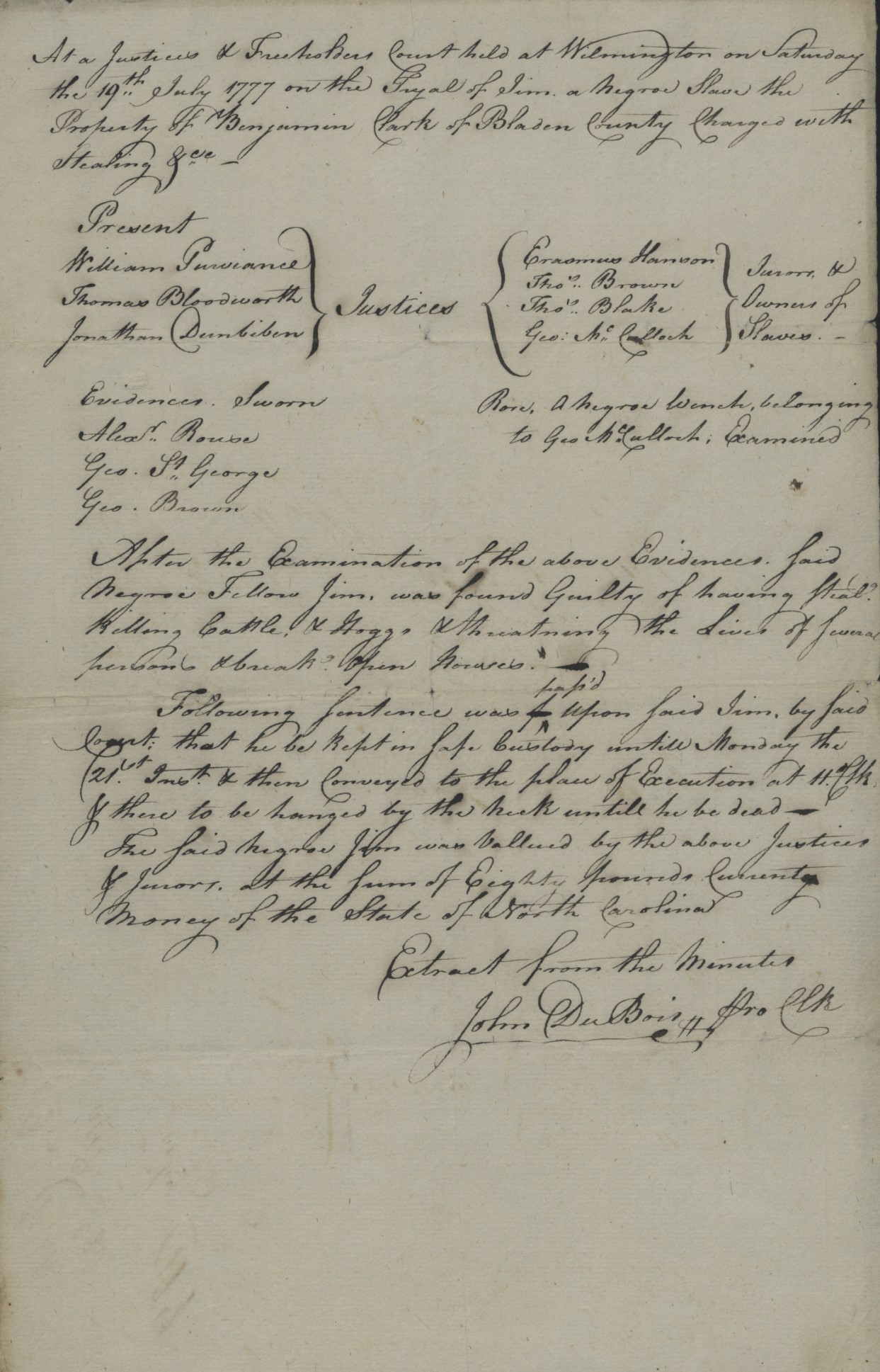 Trial of Jim, 19 July 1777, page 1