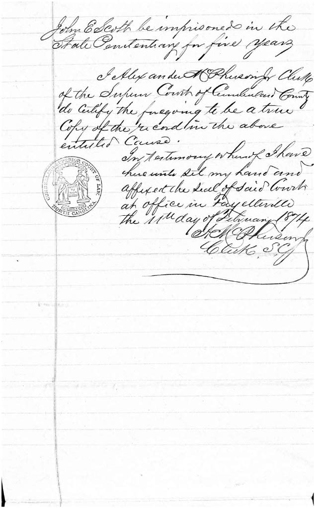 State of North Carolina vs. John E Scott, 6 January 1874