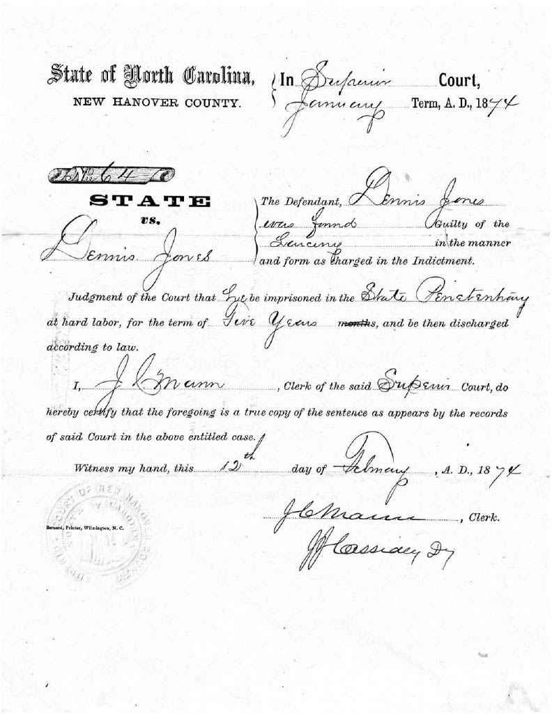 State of North Carolina vs. Dennis Jones, 12 February 1874