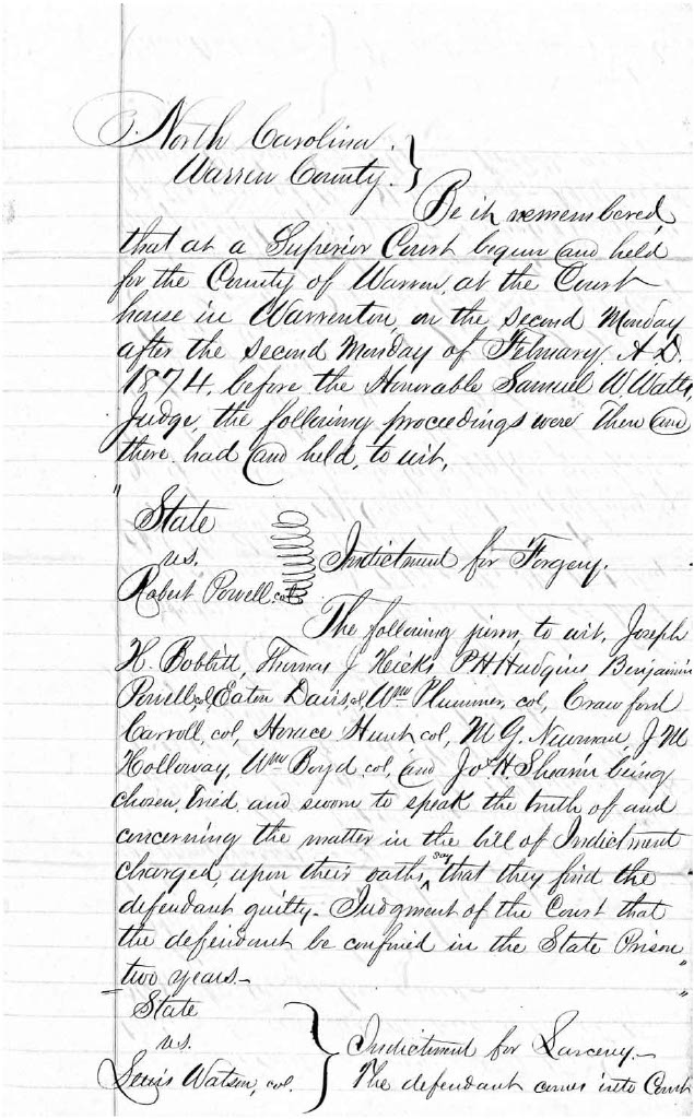 State of North Carolina vs. Robert Powell, 23 February 1874