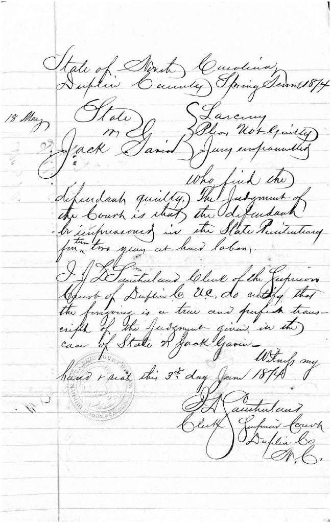 State of North Carolina vs. Jack Gavin, 18 May 1874