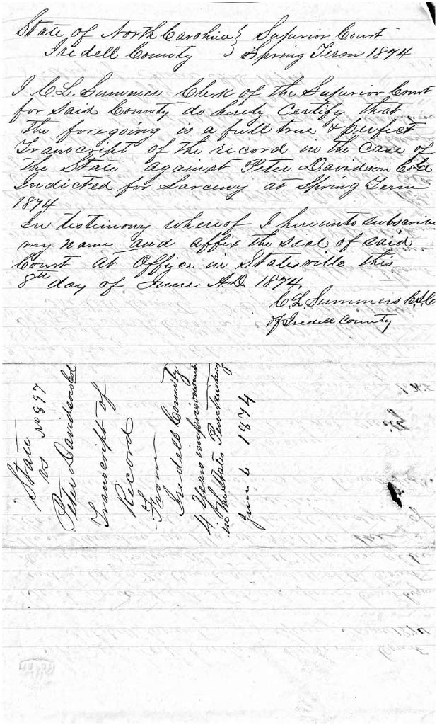 State of North Carolina vs. Peter Davidson, 6 June 1874