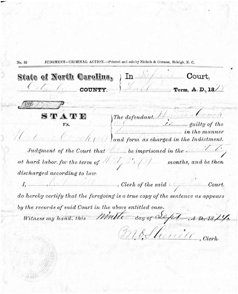 State of North Carolina vs. Henderson Crouch, 9 September 1874
