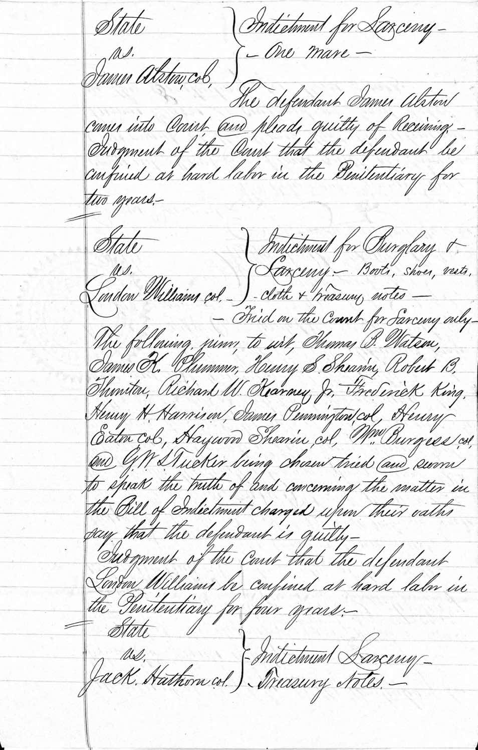 State of North Carolina vs. Major Wilkins et al.