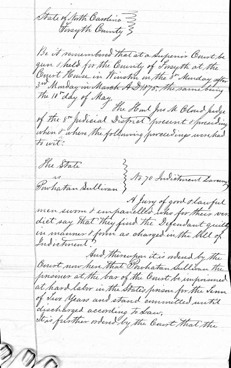 State of North Carolina vs. Powhatan Sullivan