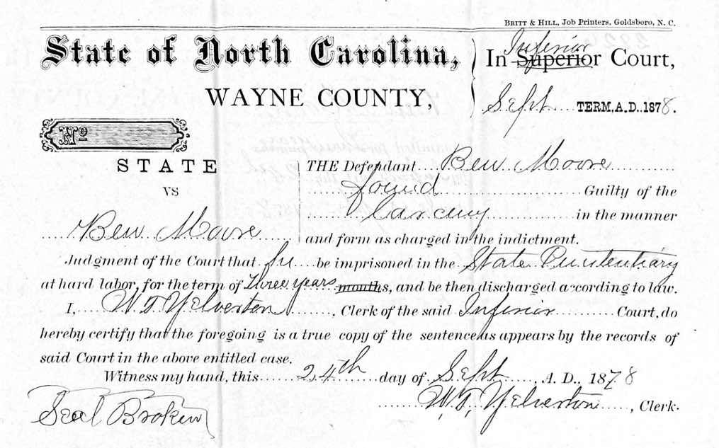 State of North Carolina vs. Ben Moore