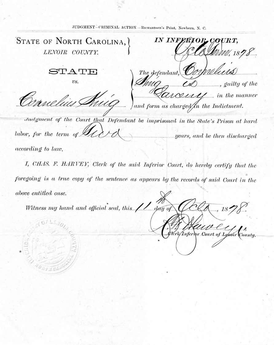 State of North Carolina vs. Cornelius King