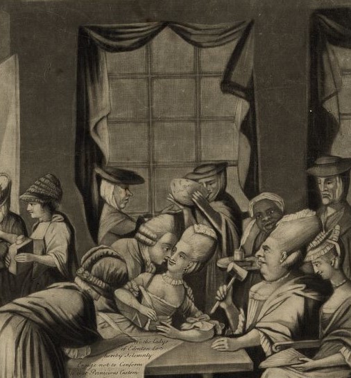 Satirical cartoon depicting the Edenton Tea Party