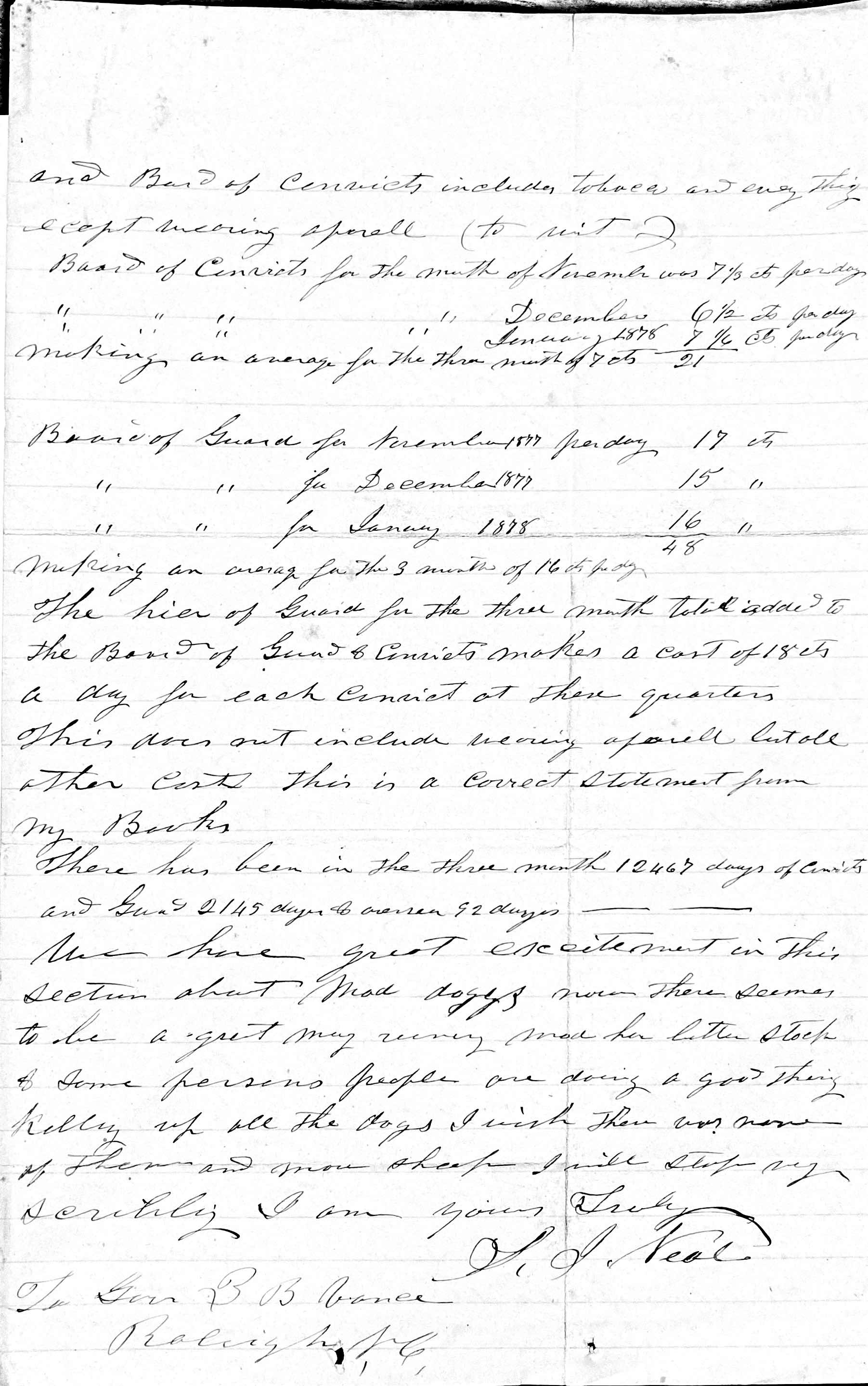 S J Neal To ZBV, 15 Feb 1878