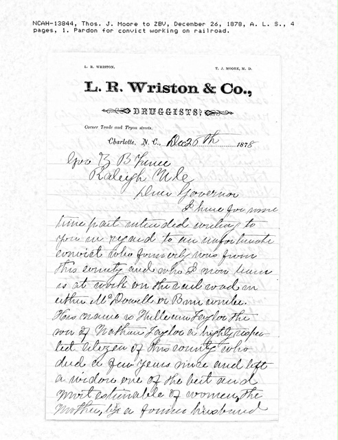 Thos J Moore to ZBV 12-26-1878