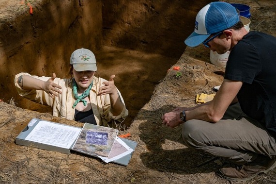 Cayla Colclasure, PhD Candidate at UNC-CH, and Dr. Benjamin Steere, Professor of Anthropology at WCU, during excavations at the Cowee Tunnel Prison Labor Camp. 