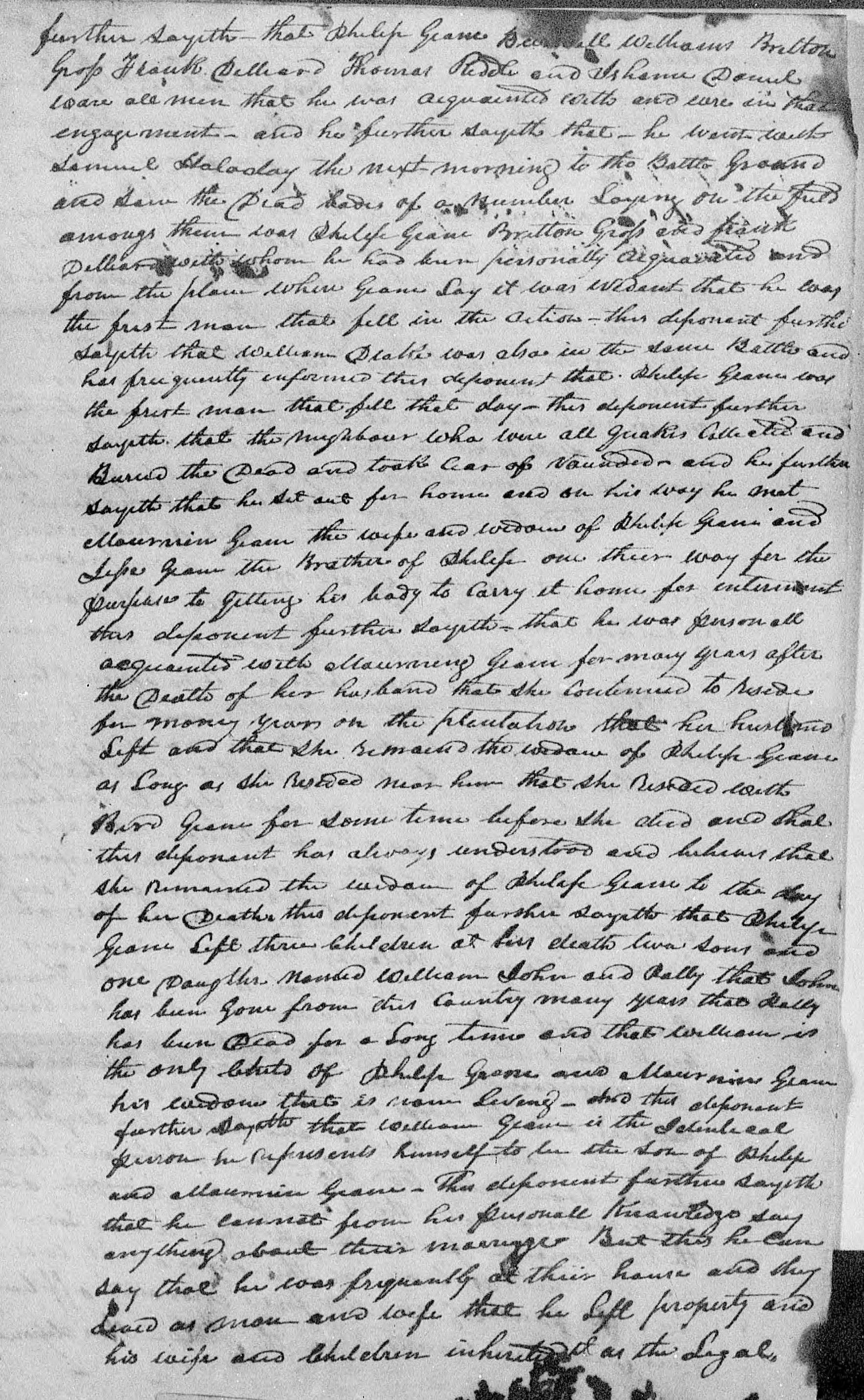 Affidavit of Andrew Peddy in support of a Pension Claim for Philip Geane, 5 January 1846, page 2
