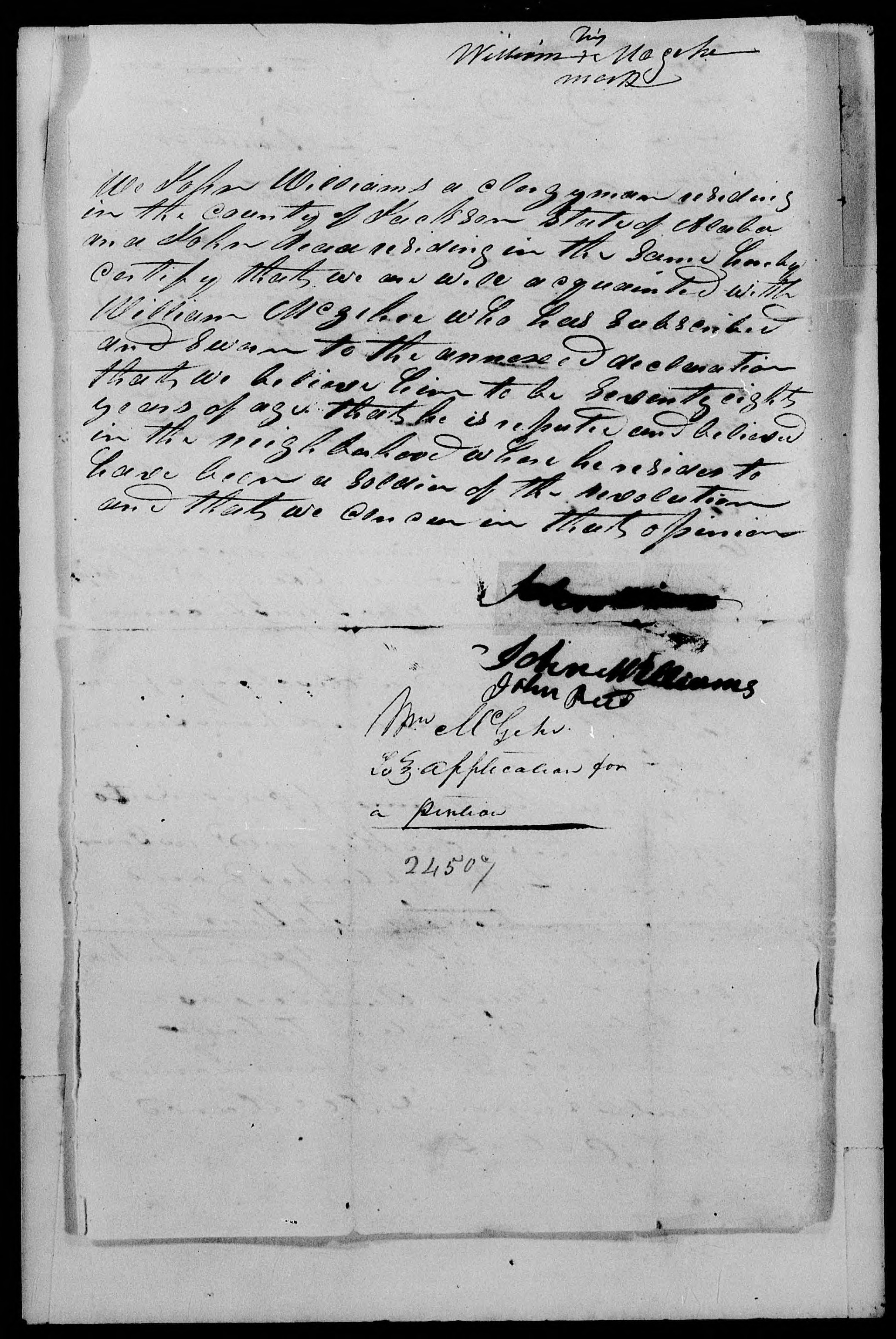 Application for a Veteran's Pension from William McGehe, 4 January 1833, page 4