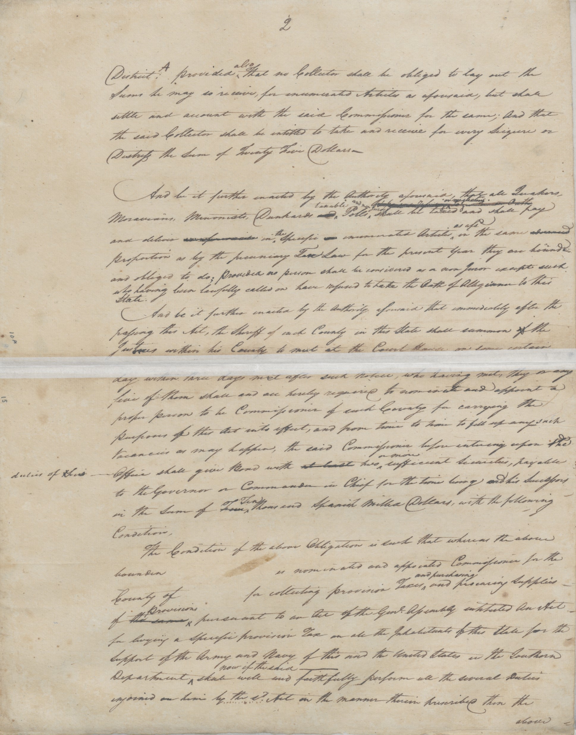 Bill Establishing a Specific Provision Tax from the North Carolina General Assembly, 6 September 1780, page 2