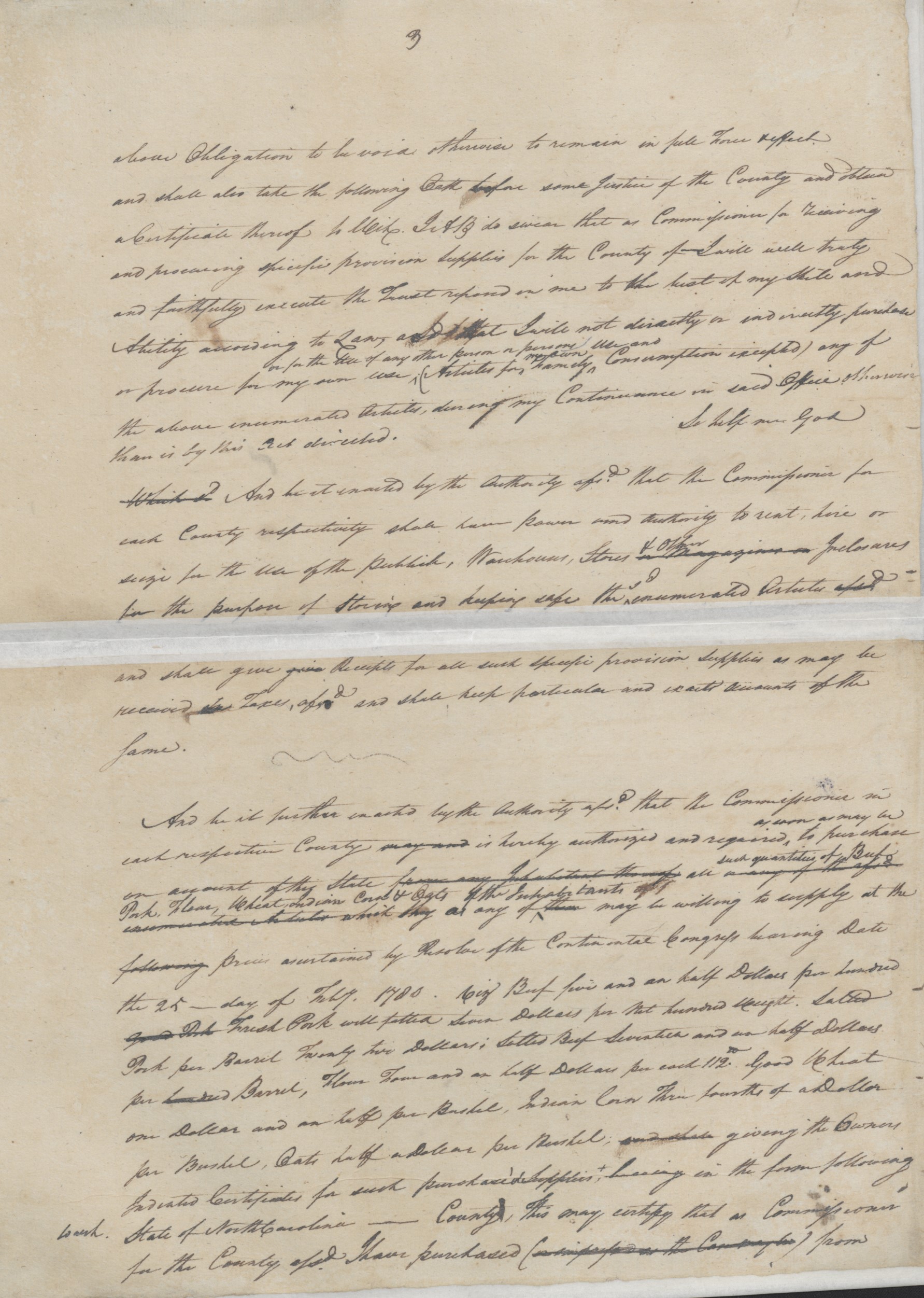 Bill Establishing a Specific Provision Tax from the North Carolina General Assembly, 6 September 1780, page 4