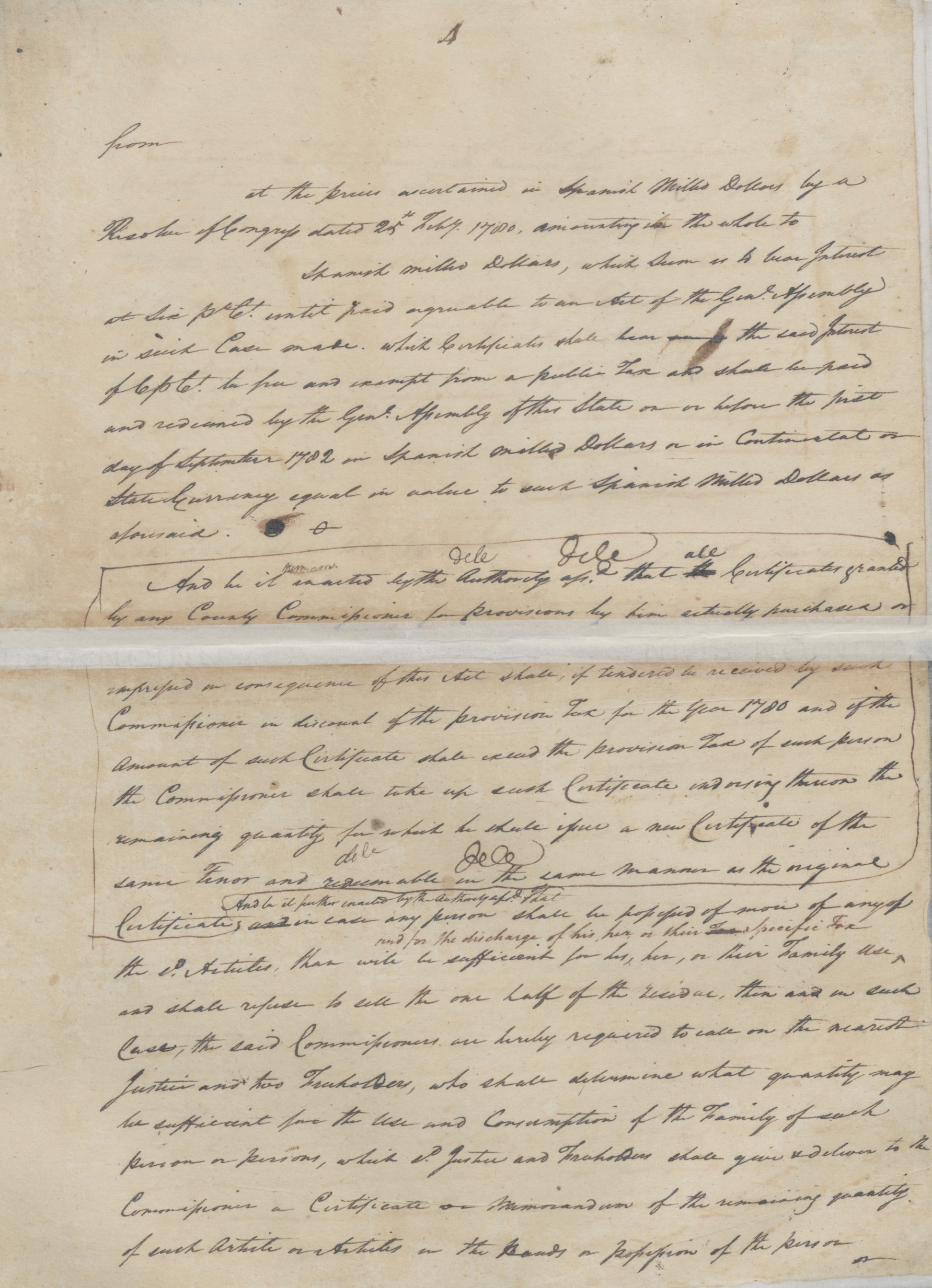 Bill Establishing a Specific Provision Tax from the North Carolina General Assembly, 6 September 1780, page 5