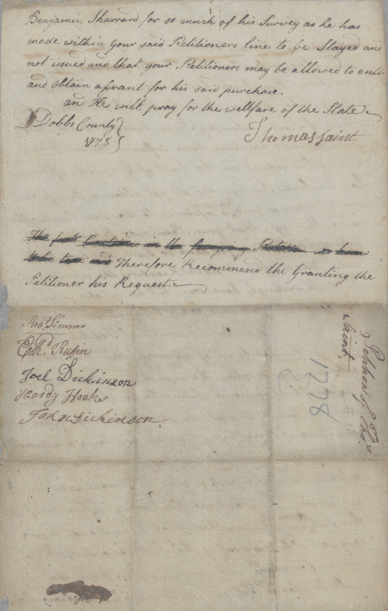 Petition from Thomas Saint to the North Carolina General Assembly, circa December 1778, page 2 