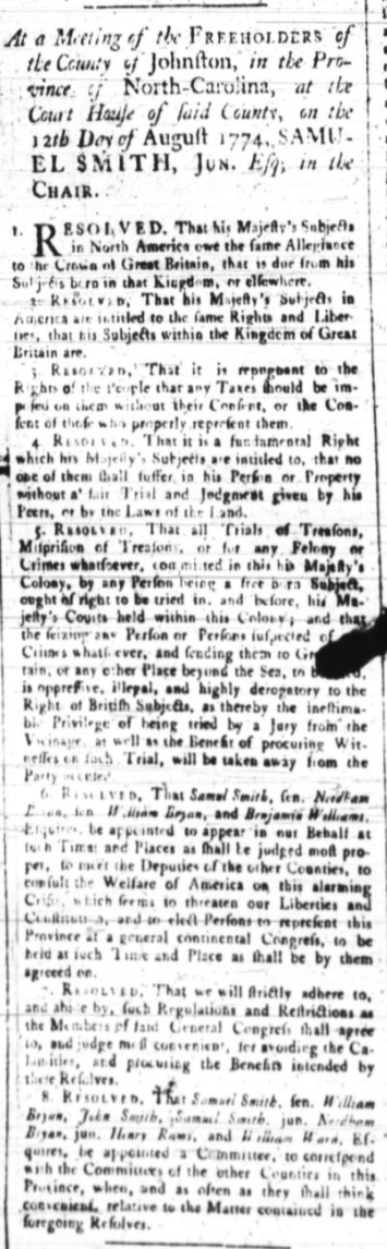 Nonimportation Resolves of Johnston County