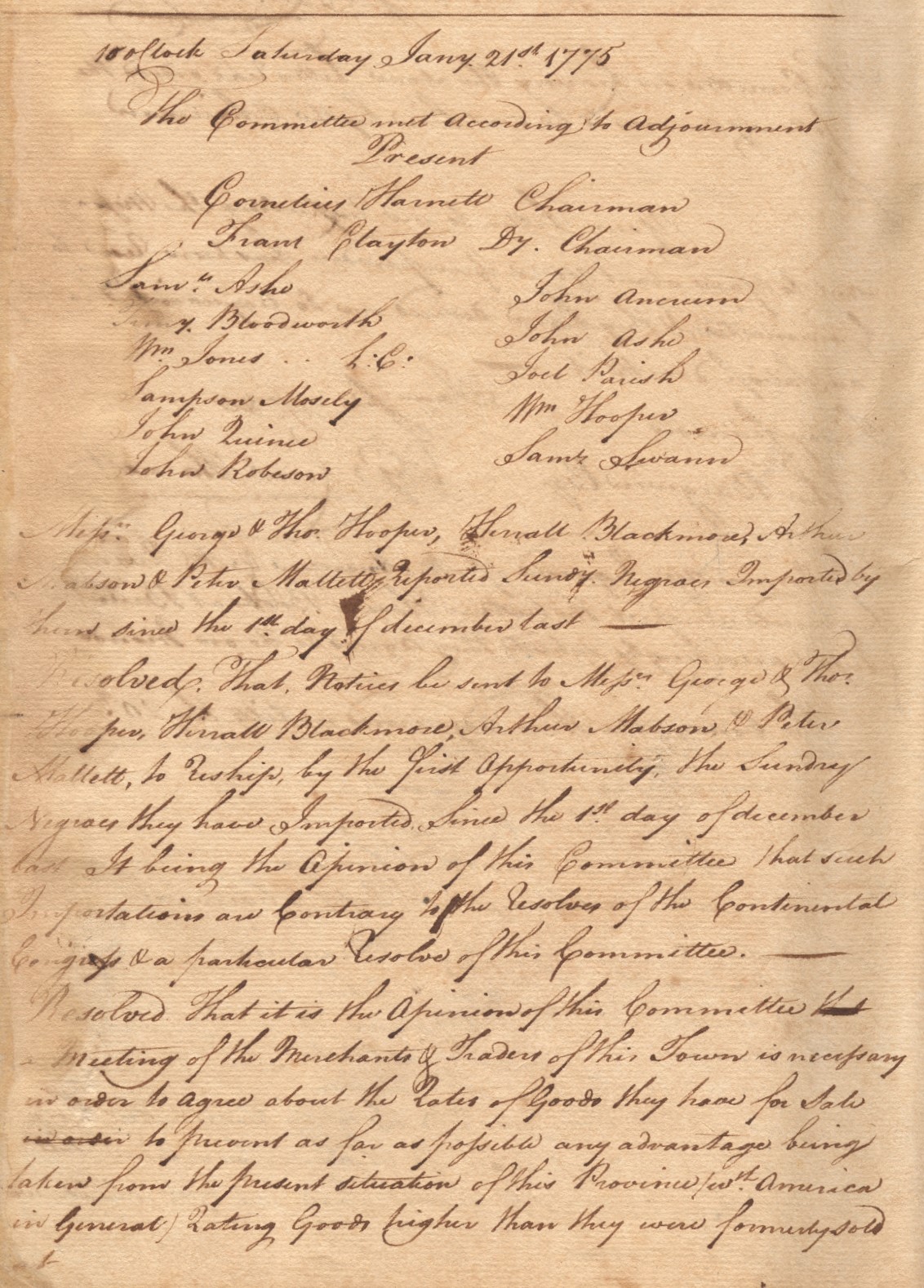 Proceedings of the Wilmington Committee of Safety, 21 January 1775, page 1