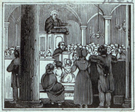 Engraving of a colonial courtroom.