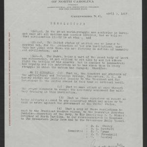 Letter from College to Gov. Bickett, April 3, 1917