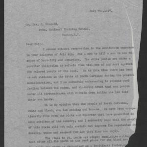 Letter from Gov. Bickett to James E. Shepard, July 7, 1917 - Page 1