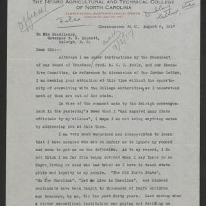 Letter from James B. Dudley to Gov. Bickett, August 6, 1917 - Page 1
