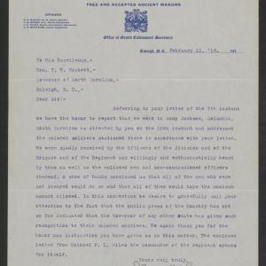 Letter from James H. Young and Berry O'Kelly to Gov. Bickett, February 11, 1918