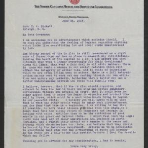 Letter from Moore to Bickett, June 24, 1919