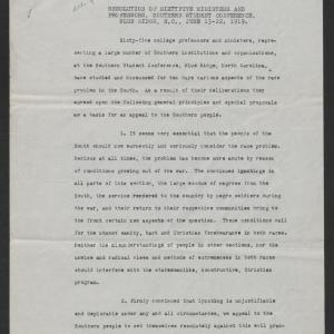 Resolution by the Southern Student Conference at Blue Ridge, June 13-22, 1919, Page 1