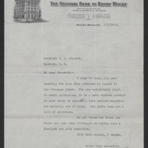 Letter from Thomas H. Battle to Thomas W. Bickett, July 1, 1919