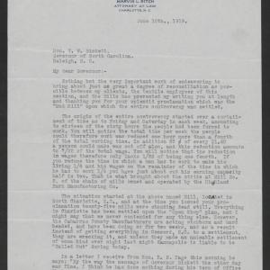 Letter from Marvin L. Ritch to Thomas W. Bickett, June 10, 1919