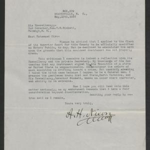 Letter from A. H. Nixon to Thomas W. Bickett, May 13, 1920