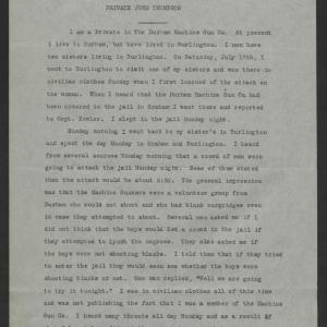 Testimony of Private John Thompson, August 2, 1920, page 1