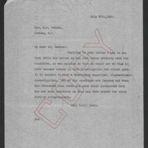 Letter from Thomas W. Bickett to Marion E. Newsom, July 27, 1920