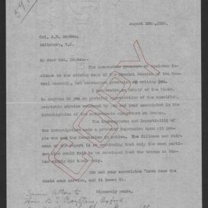 Letter from Thomas W. Bickett to Archibald H. Boyden, August 28, 1920
