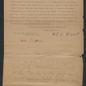 Letter from Henry E. C. Bryant to Thomas W. Bickett, October 17, 1920