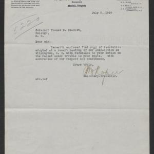 Letter from William B. Roper to Thomas W. Bickett, July 5, 1919