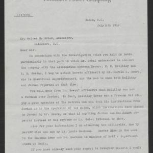 Letter from John E. S. Thorpe to Walter E. Brock, July 14, 1919, page 1