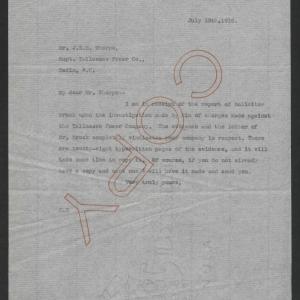 Letter from Thomas W. Bickett to John E. S. Thorpe, July 19, 1919